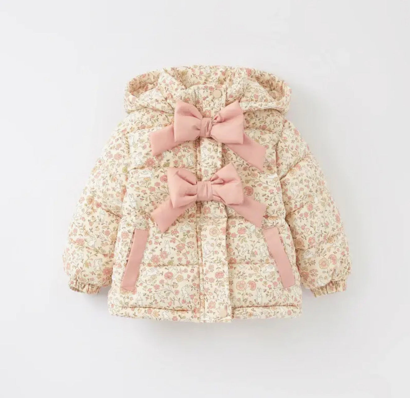 Abrigo con capucha floral para niñas de invierno, forro polar grueso, chaqueta cálida para niños